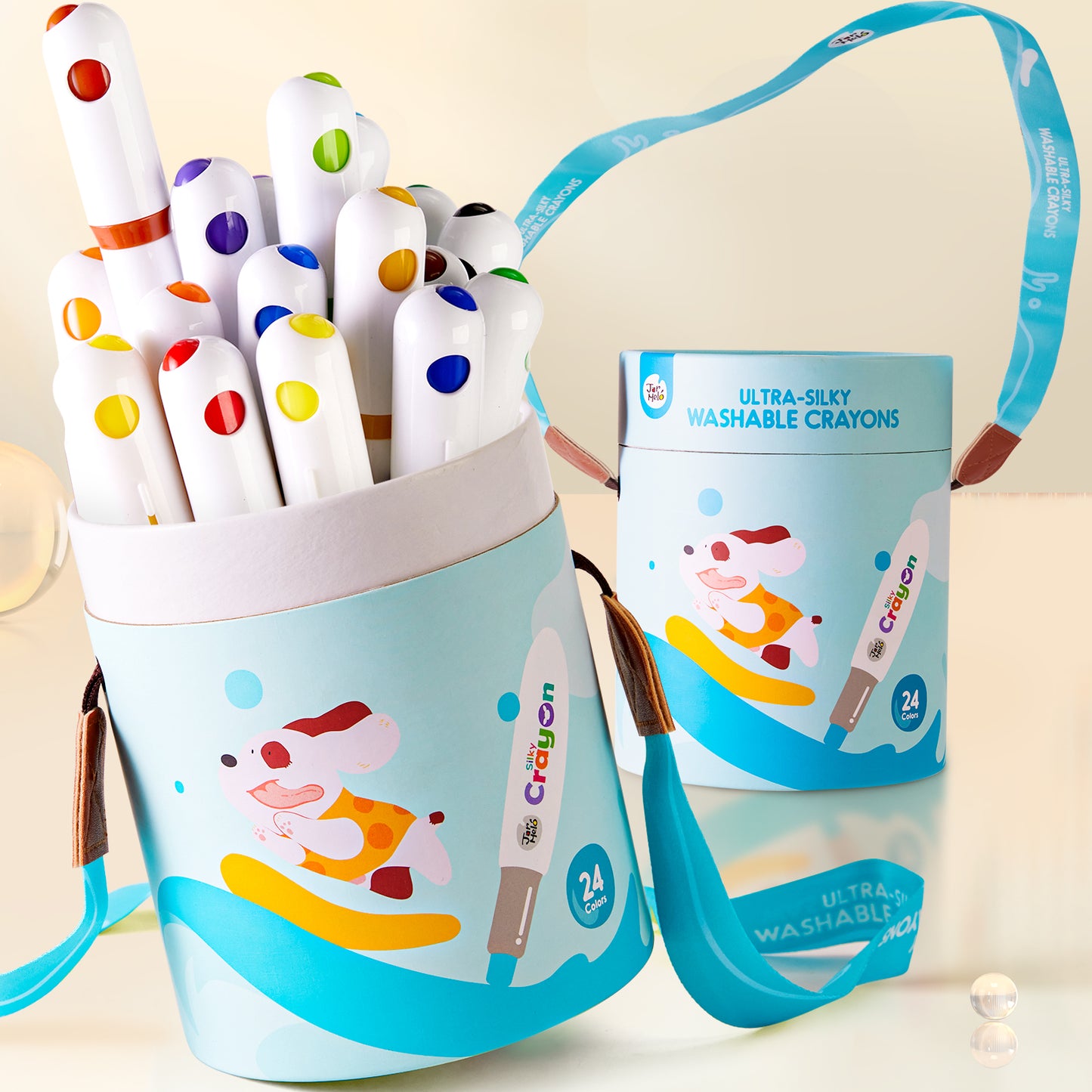 Ultra-Silky Crayon Pen with Two Carry-Around Designs. In 12 or 24 Colours