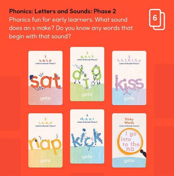Yoto Card Phonics: Letters & Sounds: Phase 2 Pack of 6 Cards