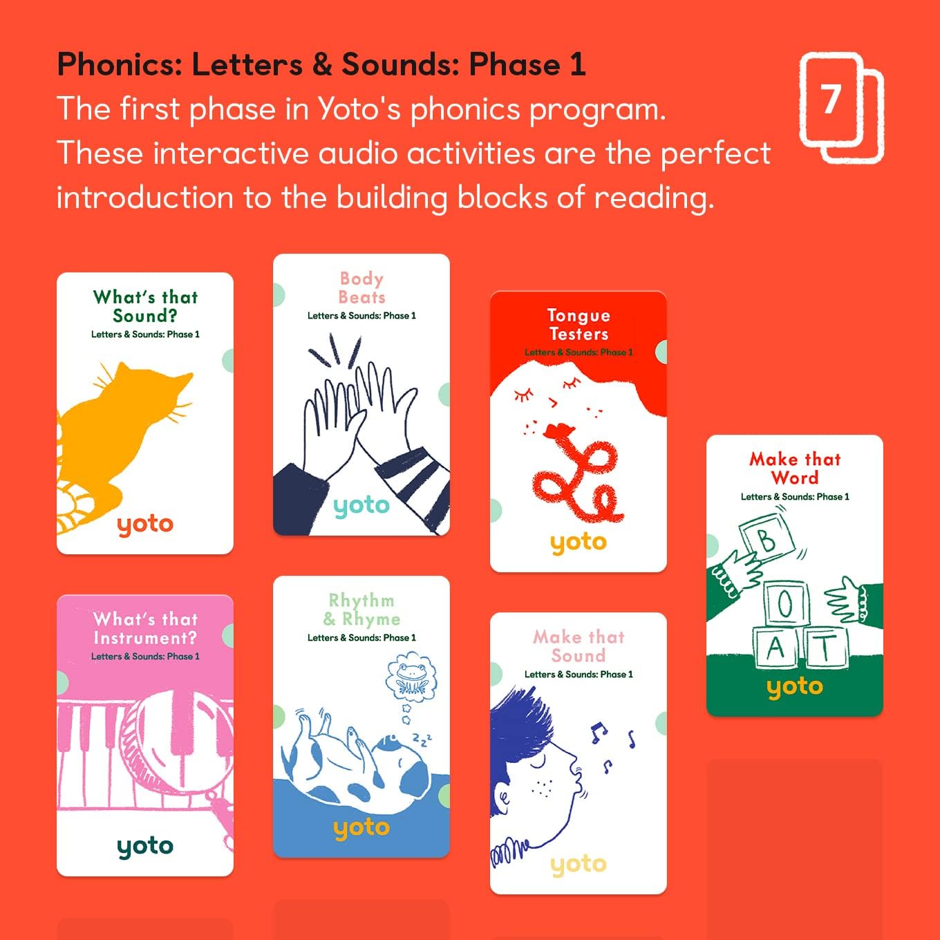 Yoto Card Phonics: Letters & Sounds: Phase 1 Pack of 7 cards