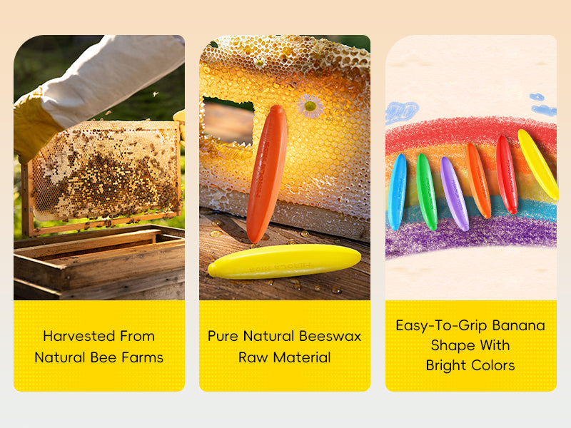 Banana Beeswax Crayons Mess-Free and Easy Grip in 12 or 24 Colours