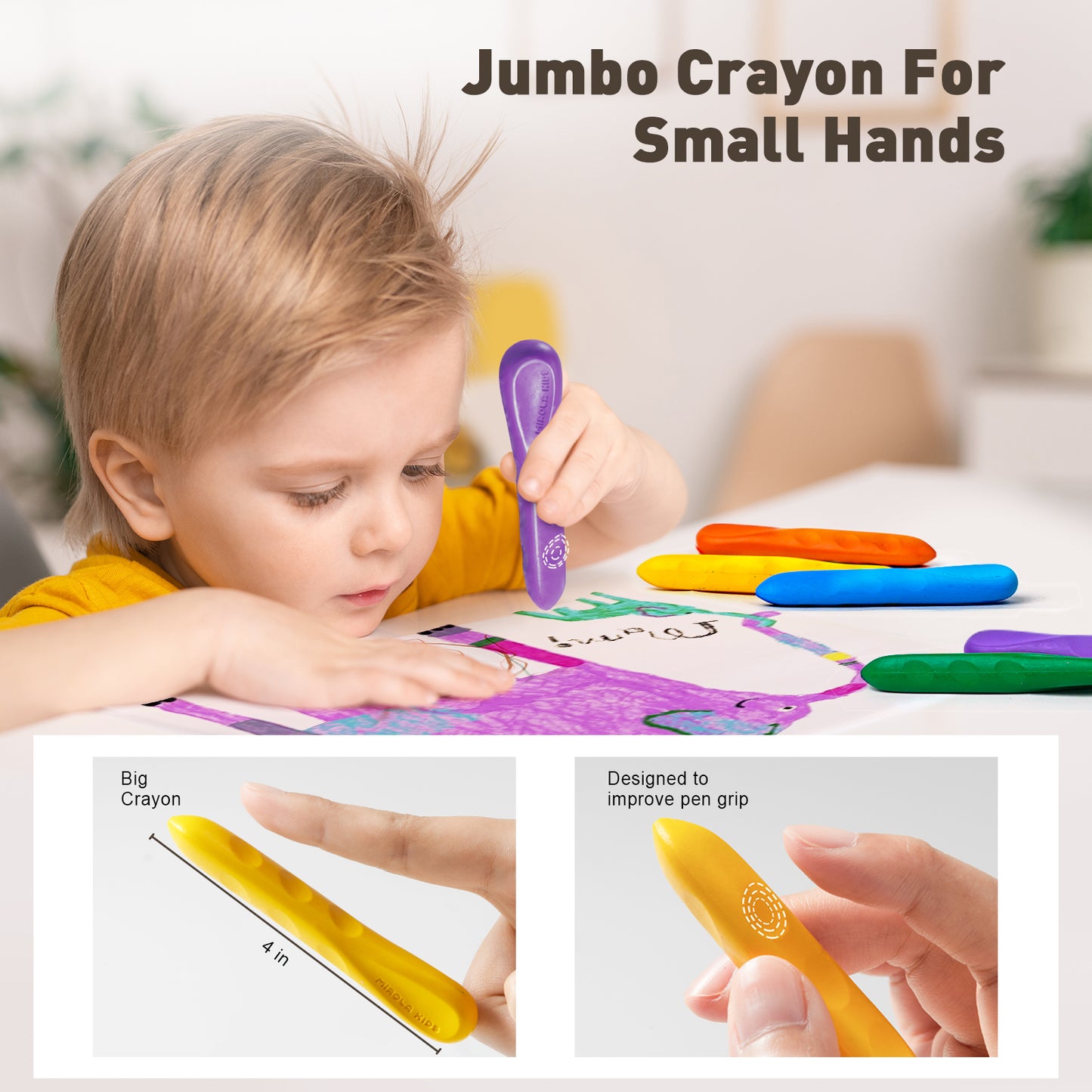 Easy Grip Crayons Beeswax, Mess-Free and Washable in 12 or 24 Colours
