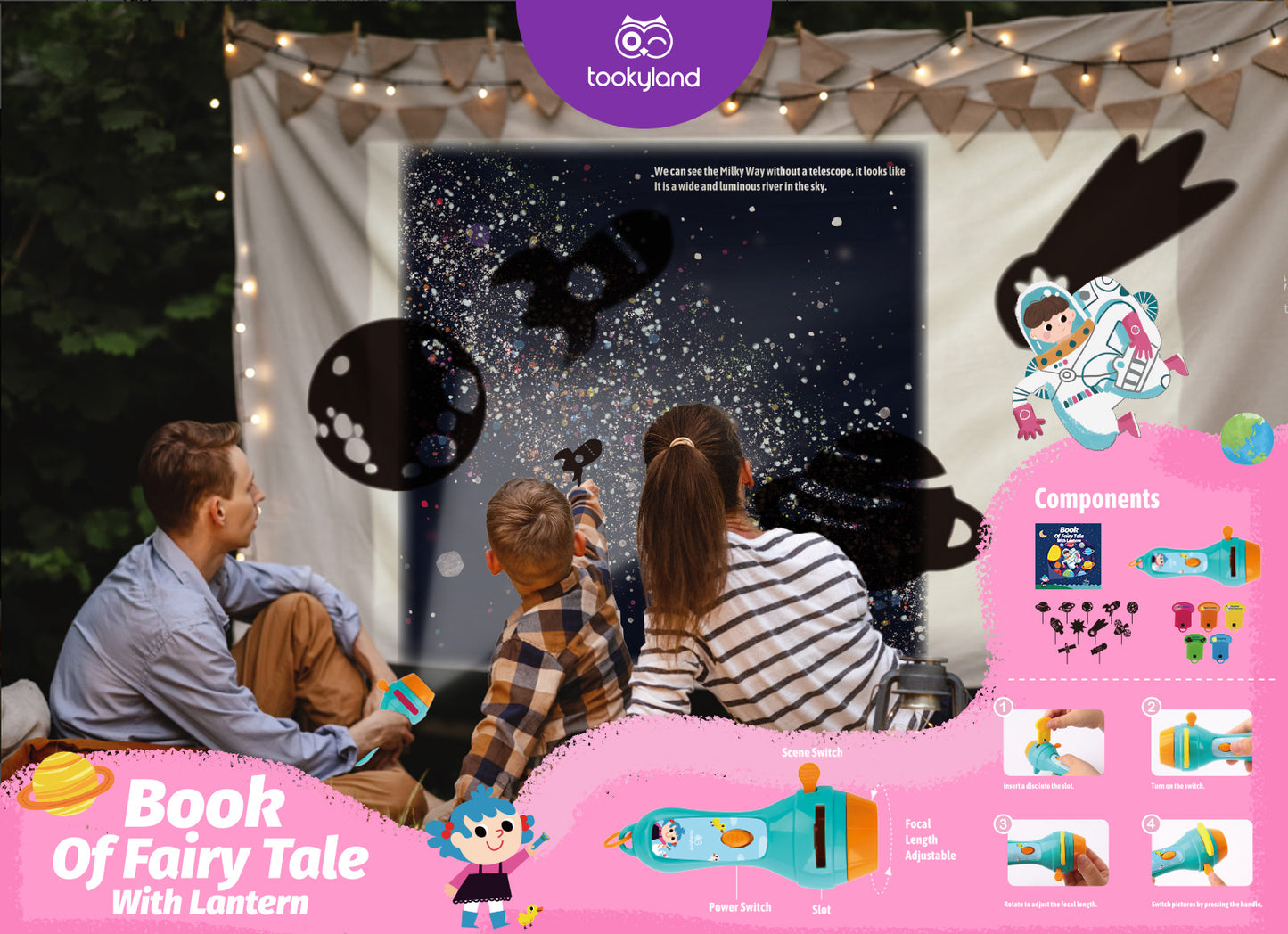 Shadow Theatre Storybook Torch with 5 Fairytales and Puppets