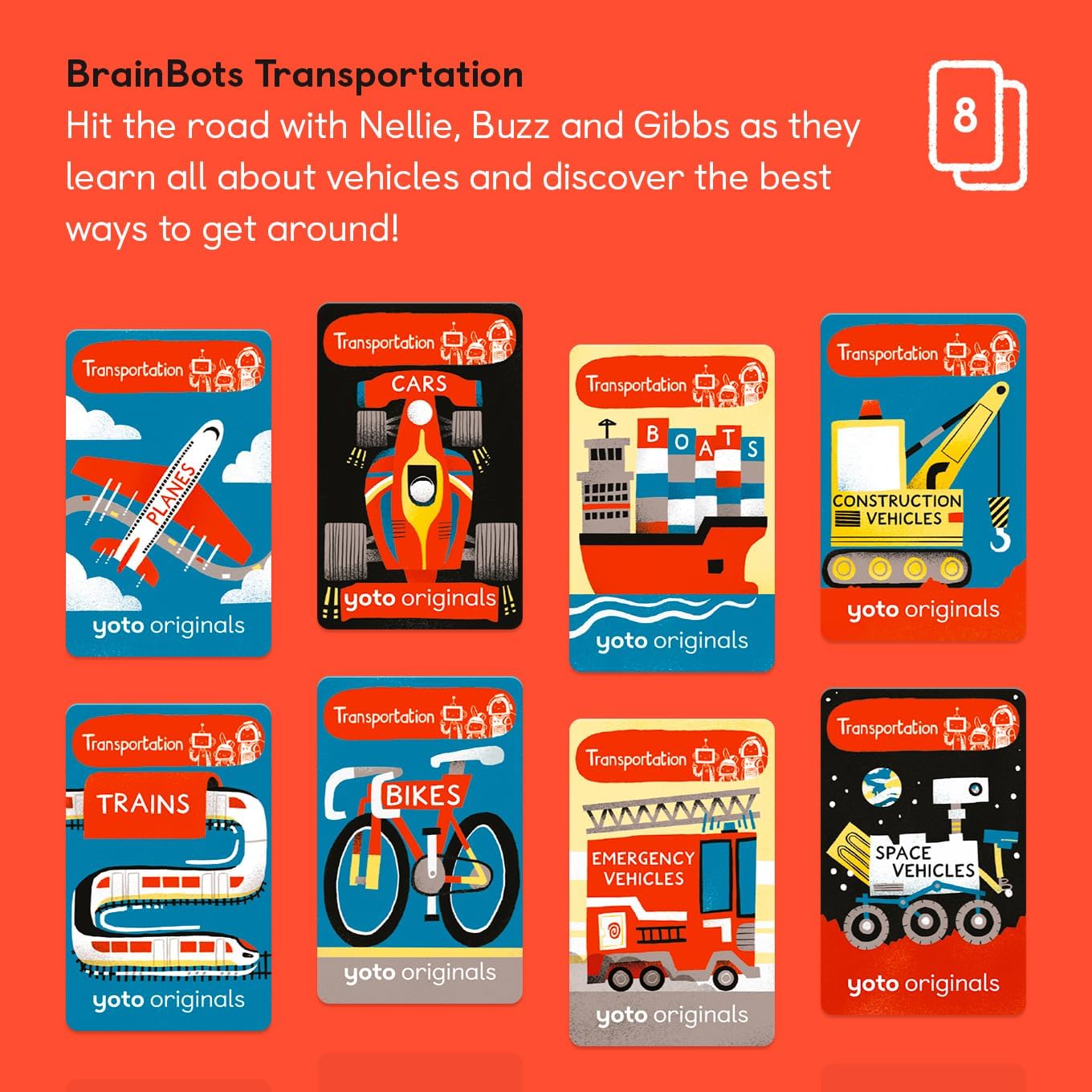 Yoto Card BrainBots Transportation Pack of 8 Cards