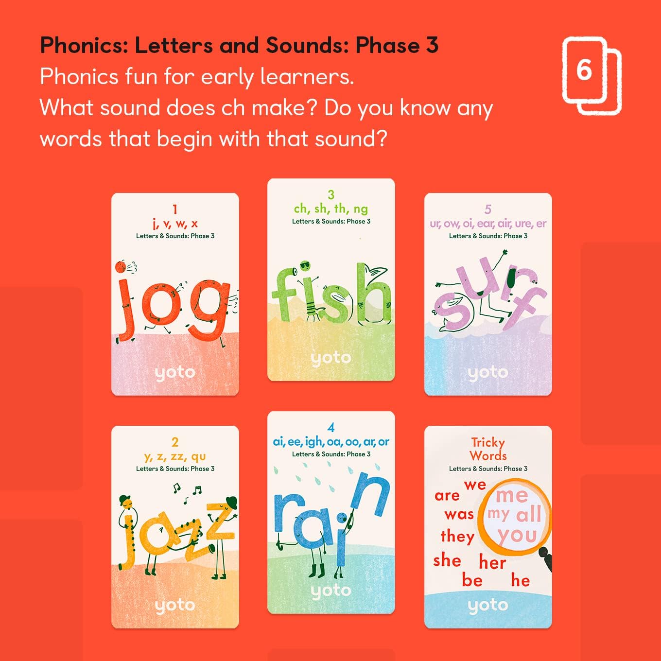 Yoto Card Phonics: Letters & Sounds: Phase 3 Pack of 6 Cards