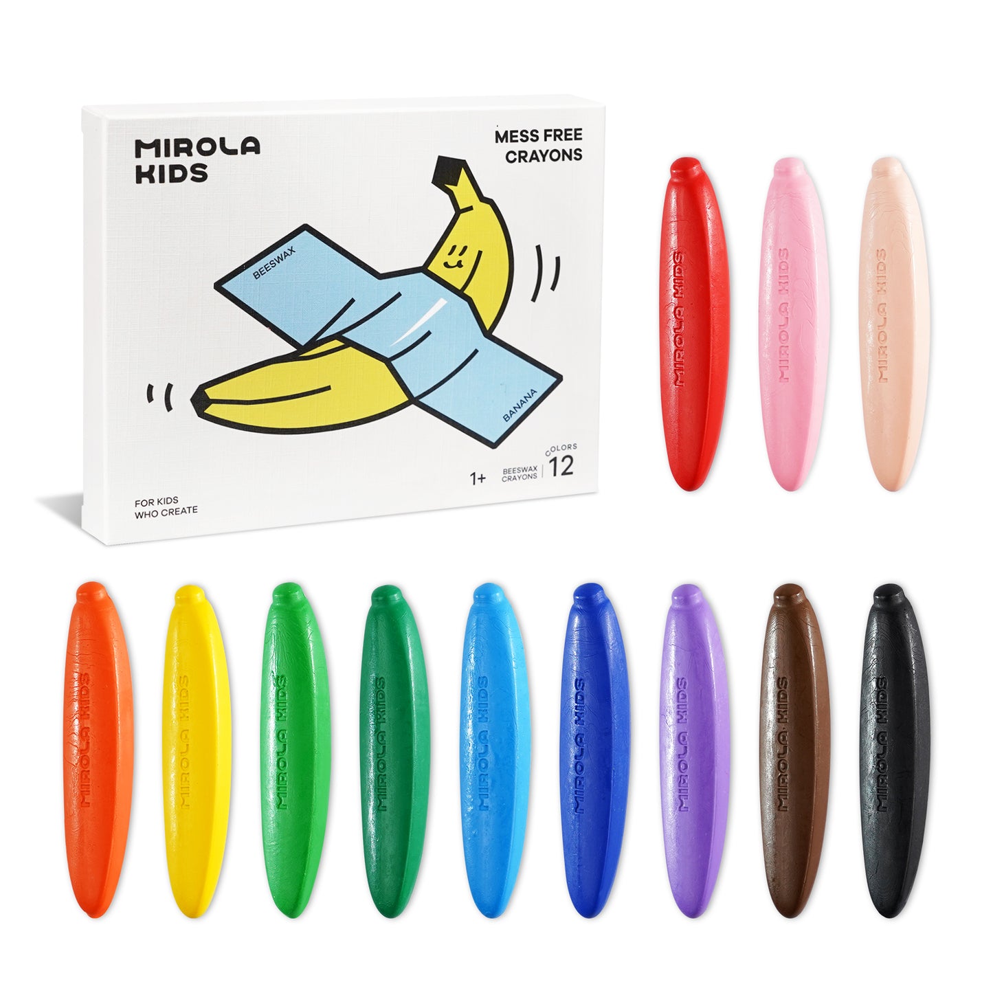 Banana Beeswax Crayons Mess-Free and Easy Grip in 12 or 24 Colours