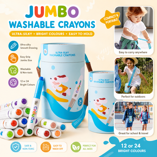 Ultra-Silky Crayon Pen with Two Carry-Around Designs. In 12 or 24 Colours