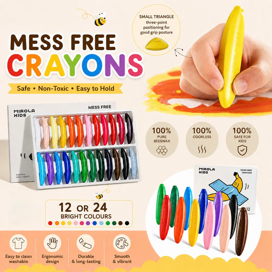 Banana Crayons Beeswax, Mess-Free and Easy Grip in 12 or 24 Colours