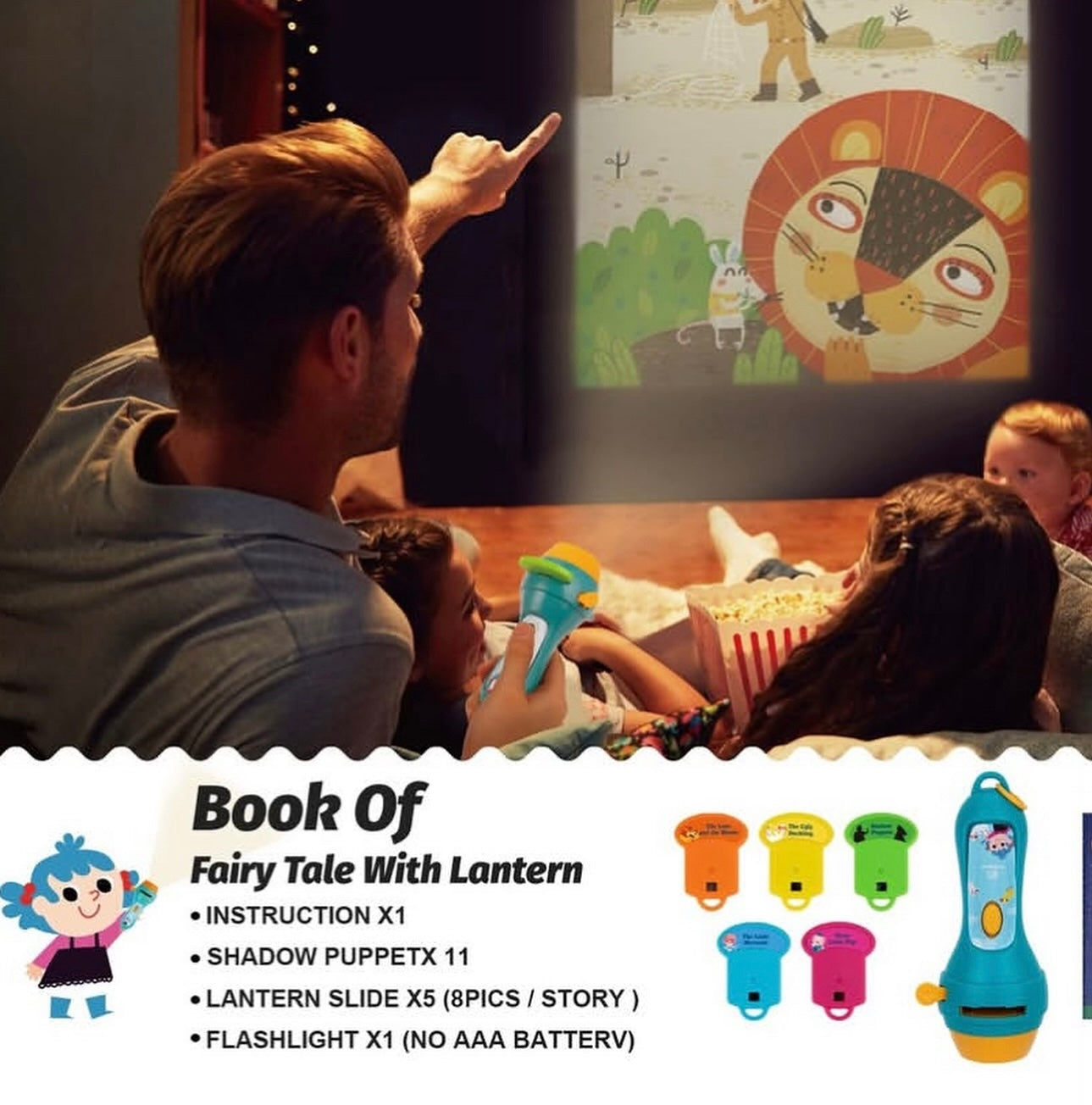 Shadow Theatre Storybook Torch with Fairytales Discs and Puppets