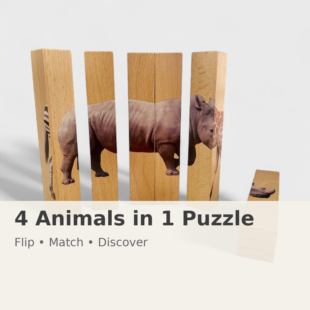 Montessori Animal Block Puzzle 4 in 1 Wooden Toy for Toddlers 1-3 Years