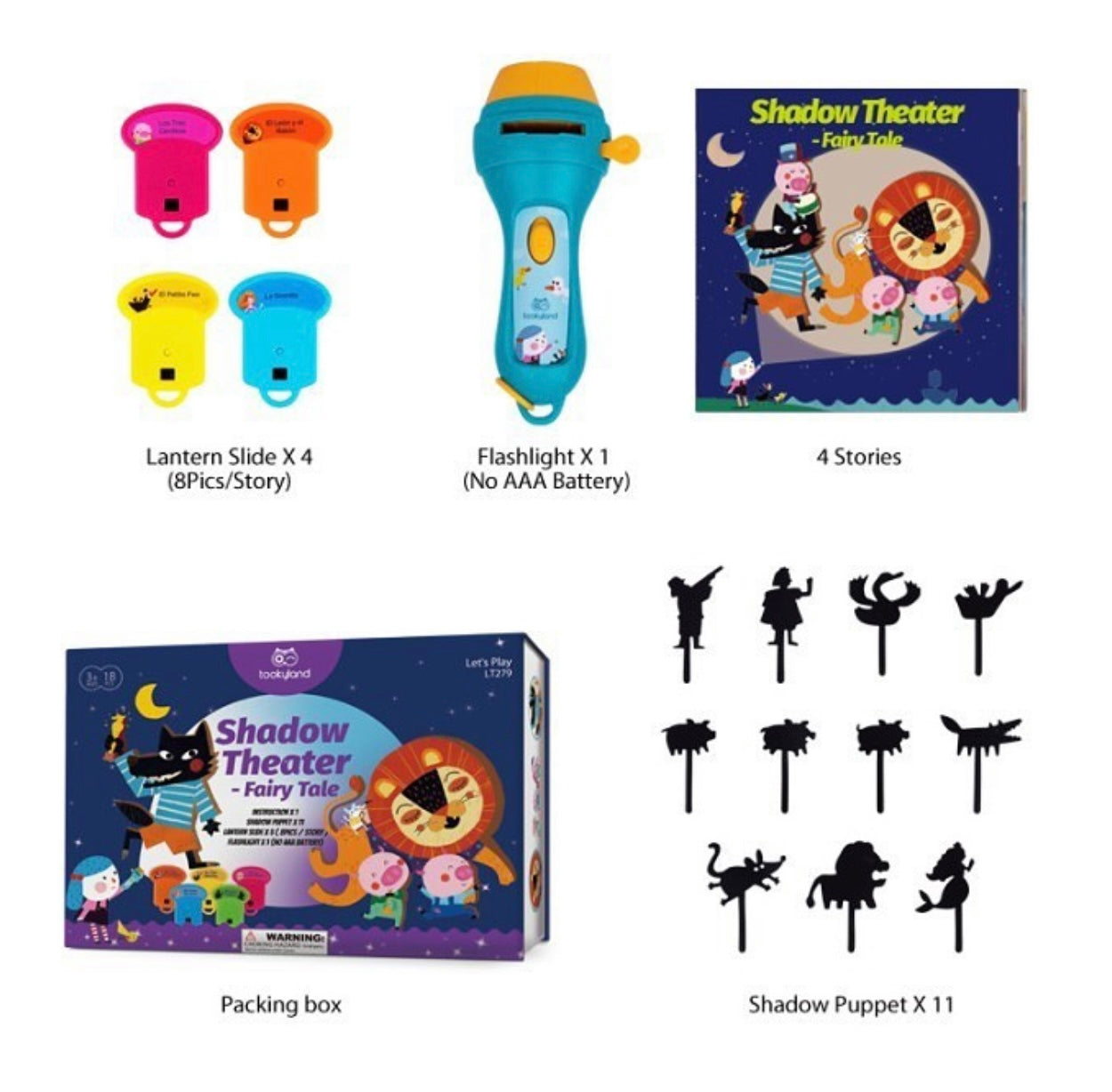 Shadow Theatre Storybook Torch with Fairytales Discs and Puppets