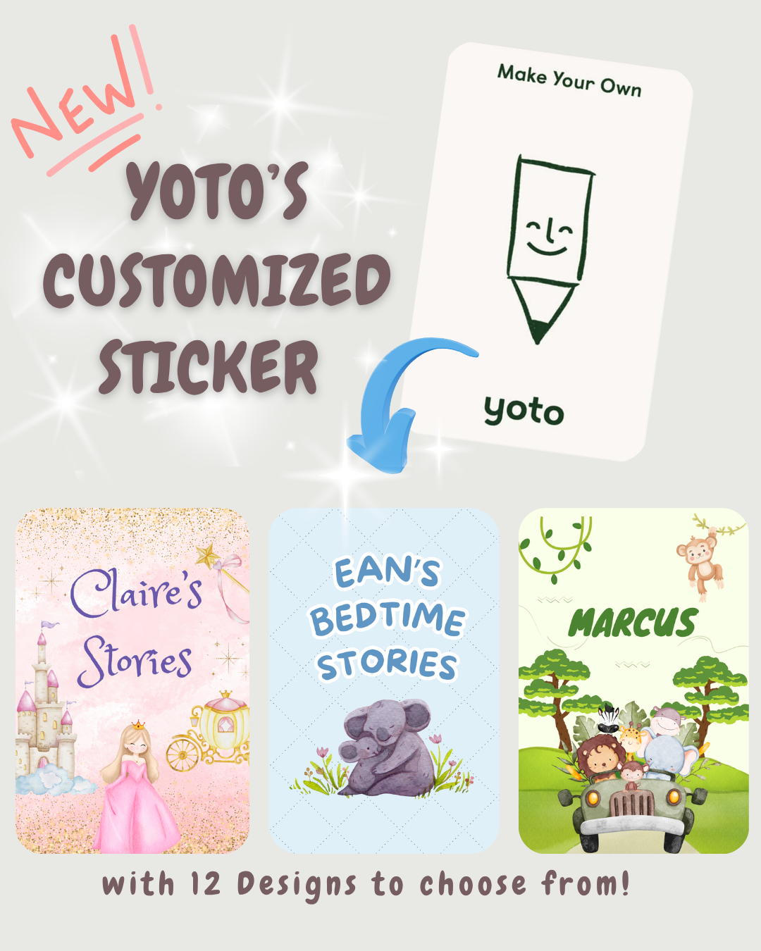 Yoto Card Personalised MYO Card with Custom Name Sticker (12 Designs Available)